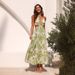 Women's Floral Print Maxi Dress - Summer V-Neck Back Tie Detail Long Dress With Flowy Skirt - Light Green Boho Chic Dress For Beach & Parties_ecoleips.com