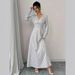 Women's Clothing Printed Long Sleeved Elegant V Neck Long Skirt Waist Slimming Dress_ecoleips.com