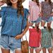 Women's Ruffled Collar, Puff Sleeves, Loose Casual Printed Top_ecoleips.com