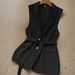 Women's British Style Lapel Loose Fit Tie Belt Sleeveless Vest – Casual Office Layering Blazer Top 2026_ecoleips.com