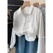 White Cotton-linen Women, Spring And Autumn French Style Long-sleeve Linen Top, Unique Design Petite Individuals,_ecoleips.com
