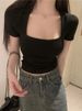 Women's Short Sleeved T Shirt, 2026 Summer New Style, French U Shaped Square Neck, Student Short Top, Slim Fit, Low Neck, Trendy._ecoleips.com