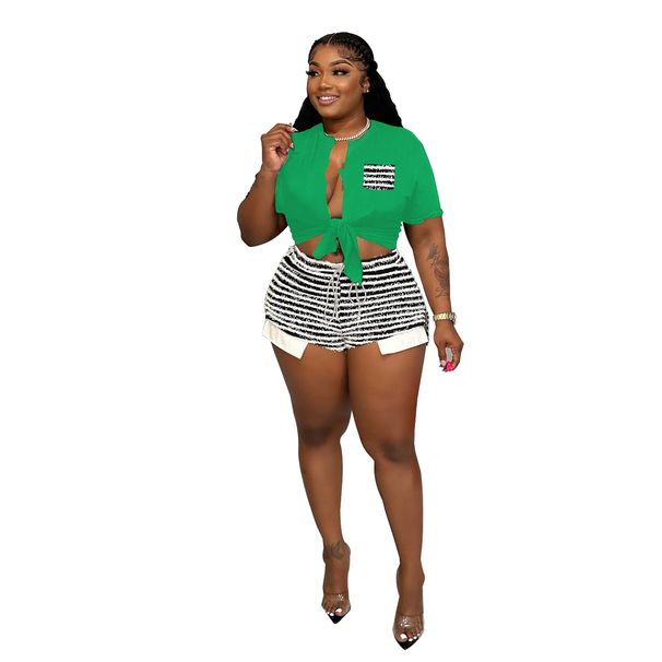 European And American Style Women's Striped Two-Piece Set Sexy Casual Shorts And T-Shirt Combo For Summer_ecoleips.com