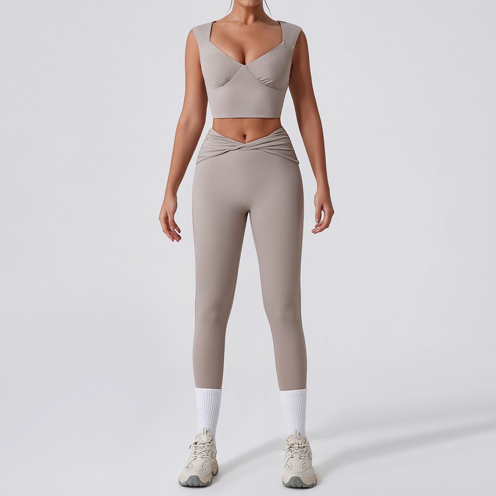 Women's Quick Drying Twist High Waist Flared Fitness Sports Vest European American Style Casual Versatile Yoga Suit_ecoleips.com