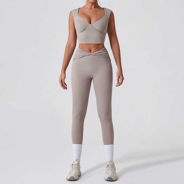 Women's Quick Drying Twist High Waist Flared Fitness Sports Vest European American Style Casual Versatile Yoga Suit_ecoleips.com
