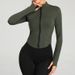 Women's Slim Fit Long Sleeved Yoga Jacket Stand Up Collar Sports Fitness Shirt Zipper Elastic Finger Sleeves Running Top_ecoleips.com