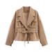 Cross-border European And American Style W's Autumn Fashion Khaki Pocket Belt Jacket, Short Trench Coat For Petite_ecoleips.com