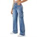 Women's High Waist Vintage Multi-Pocket Straight Leg Jeans - Comfortable Stretch Denim For Casual & Streetwear Fashion_ecoleips.com