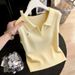 Preppy Style Women's Sleeveless Knit T-Shirt Slimming Elegant Shoulder Collared Top Summer New Arrival_ecoleips.com