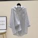 Women's Clothing Art Short Front Long Back Shirt Medium Length Vertical Striped Shirt Women's Casual Jacket_ecoleips.com
