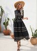 Women's Clothing Ethnic Style Printed Five Point Sleeve Dress_ecoleips.com
