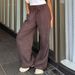 Women's Casual Drawstring Pants American Minimalist Style Solid Color Loose Trendy Straight Leg Elastic Waist Versatile Slimming Long Trousers_ecoleips.com
