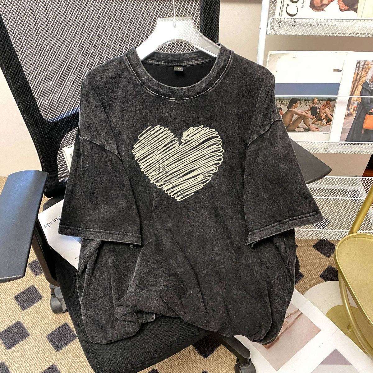 Summer New Women's Short Sleeve T-Shirt Washed Old Design Printed Loose Mid-Length Top For Students_ecoleips.com