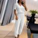 Women's Solid Color V Neck Short Sleeve Top And Jogger Pants Set Casual Comfortable Outfit_ecoleips.com