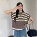 Women's Color Blocked Striped Knit Sweater Trendy Slightly Sheer Loose Fit Sleeveless Versatile Top_ecoleips.com