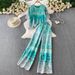 Women's Two Piece Set Round Neck Top With Gradient Pink Embroidered Pearl Buttons Loose Wide Leg Pants Gentle Feminine_ecoleips.com