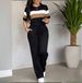 Women's Color Block Striped T-Shirt And Solid Drawstring Pants Two Piece Set for Spring/Summer Comfort And Style_ecoleips.com