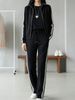 Women's Casual Suit Spring/Autumn/Winter Collection Color Blocked Striped Stand up Collar Zip up Jacket with Drawstring Straight Leg Trousers_ecoleips.com