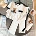 This Year's Hottest T-shirt Sets Women's Clothing 2026 Color-blocked T-shirt Two-piece Set, Casual, Everyday, Sporty, Trendy, Dr Bear Element._ecoleips.com