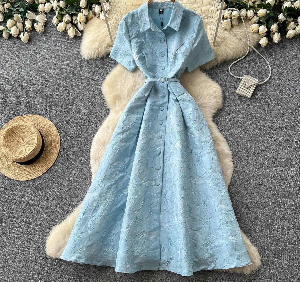 Elegant Short Sleeved Collared Dress For Women Korean Style Slimming A-Line Skirt Suitable For Commuting And Formal Wear_ecoleips.com