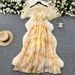 French Retro Floral Chiffon Maxi Dress for Women Sexy Hollow out Halter Neck Suspender Detail Spring 2025_ecoleips.com