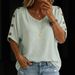 Women's Casual Loose T-Shirt U-Neck Cotton Linen Button Top American Style New_ecoleips.com