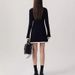 K V-neck Waist-cinching Sweater Dress For Women; New High-end Style With Lace Frills;_ecoleips.com