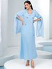New Light Blue Ultra Long Sleeve Hand Sewn Glass Rhinestone Dress_ecoleips.com