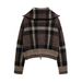 Aria Basics TAOP&ZA New Autumn European And American Style Women's Plaid Knitted Aviator Jacket 5802106_ecoleips.com