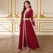 Modest Abaya Dress Elegant Long Sleeve Lace Cover-Up Dress – Flowy Open Front Maxi Robe With Embroidery Details_ecoleips.com
