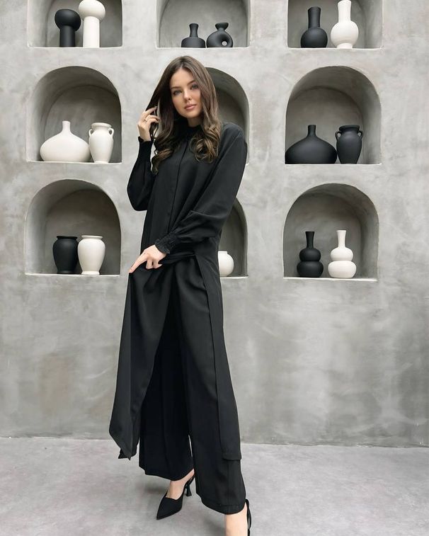 Women's Clothing New Fashion Multi Button Long Sleeved Split Collar Shirt Casual Straight Pants Two Piece Suit_ecoleips.com