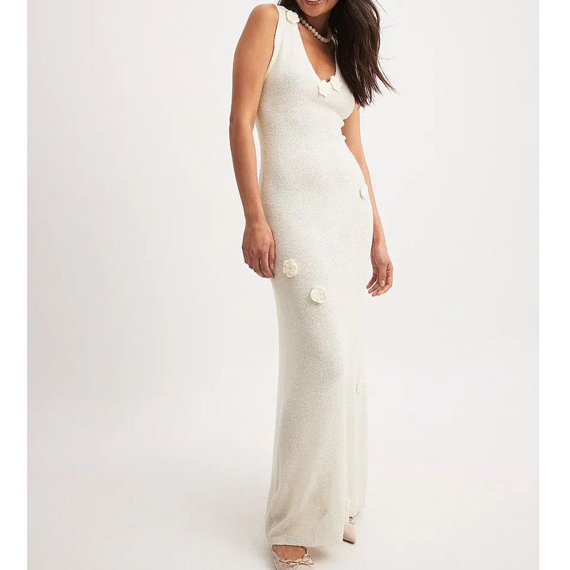 Women's Clothing Holiday Style Sexy Fashion Suspender Long Skirt Three Dimensional Flower Knitted Dress Female_ecoleips.com