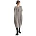 Spring New Solid Color Round Neck Knitted Dress With Large Pockets For Women._ecoleips.com