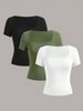 Vibrant Square Neck T-Shirt In Solid Color - Spring And Summer Classic Casual Short Sleeve T-Shirt - Everyday Casual_ecoleips.com