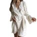 Aria Basics New Autumn/Winter Knitted Ribbed Floral Print Tie-Up Robe, Soft Skin-Friendly Home Wear For Women 2025, European And_ecoleips.com