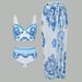 Women's Clothing Printed Split Bikini Three Piece Skirt Mesh Holiday Swimsuit_ecoleips.com