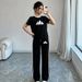Women's Summer Casual Sportswear Two Piece Set Trendy Street Style Lazy Style Short Sleeved T-Shirt And Wide Leg Pants 6002 Print_ecoleips.com