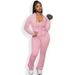 Women's Clothing Fashion Solid Color Pocket Cardigan Jacket Casual Jumpsuit Sports Two Piece Suit_ecoleips.com