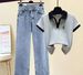 Women's Clothing Short Sleeved T Shirt Polo Shirt High Waisted Denim Wide Leg Pants Two Piece Suit_ecoleips.com