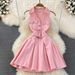 Women's Clothing Spice Girl Sexy Denim Skirt Design Neck Waisted Short A- Line Puffy Pleated Dress_ecoleips.com