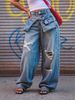 Women's Vintage Distressed Straight Leg Jeans – Retro Blue Denim With Ripped Details (S-3XL)_ecoleips.com