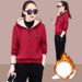 Women's Clothing Women's Fleece-Lined Hoodie Set - Thickened Winter Warm Tracksuit With Stylish Print, Plus Size Casual Outfit (Khaki/Pink/Red)_ecoleips.com