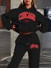 Women's Autumn And Winter Casual Fashion CHICAGO USA Printed Thick Fleece Warm Hooded Sweatshirt+sports Pants Set-721_ecoleips.com