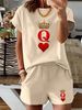 Women’s 2 Piece Outfit Set – Oversized Graphic T-Shirt And Biker Shorts Matching Set, Casual Summer Lounge Tracksuit For Daily Wear-333_ecoleips.com