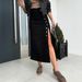 Women's High Waist Button Detail Irregular Slit Denim Skirt Slim Fit Hip Length Bottoms_ecoleips.com
