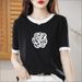Women's Clothing Women's Fashion Color Block Round Neck Camellia T-Shirt Short Sleeve Loose Fit Slimming Wool Knit Top For Summer_ecoleips.com