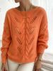 Women Lightweight Breathable Thin Hollow Cable Knit Sweater, Boat Neck Drop Shoulder Long Sleeve Openwork Loose Casual Daily Knitted Top_ecoleips.com