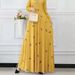 Women's Casual Fashion Dress in Stock Leaf And Polka Dot Print Long Sleeved Bohemian Style Full Skirt Cross Border_ecoleips.com