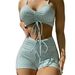 High Waisted Lace-Up Straps Bikini Set Sexy Striped Two-Piece Swimsuit Retro Trendy Beachwear for Women_ecoleips.com
