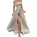 Women's Sexy Backless Spaghetti Strap Maxi Dress With High Slit, Elegant One Shoulder Summer Evening Party Dress, Flowy A-Line Dress For Women_ecoleips.com